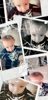 Cute child in skeleton costume collage wallpaper.