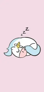 Sleeping unicorn on pink background wallpaper.