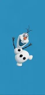 Cute cartoon snowman on blue background.