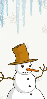 Charming snowman with icicles wallpaper.