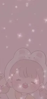 Cute cartoon wallpaper with stars on a pink background.