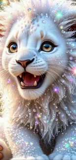 Cute sparkling lion cub with magical effects.