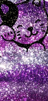 Purple and silver glitter wallpaper with cute cat design.