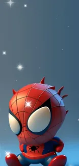 Cute Spider Hero with starry backdrop, mobile wallpaper.