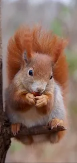 Cute squirrel with orange fur on a tree branch.