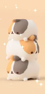 Three cute plush hamsters stacked with a peach background and sparkles.