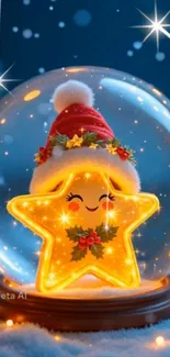Cute star in a festive globe with holiday decorations.