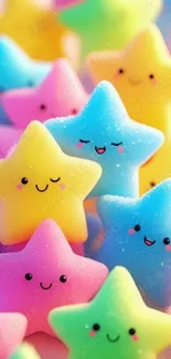 Colorful cartoon stars with happy faces in pastel shades.