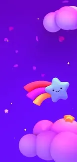 Cute star and cloud night wallpaper with vibrant colors and a whimsical design.