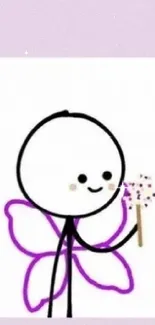 Stick figures with pastel butterfly wings on lavender background.