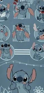 Adorable Stitch cartoon wallpaper with blue background.