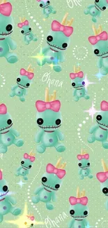 Cute Ohana-themed mobile wallpaper with Stitch-like characters.