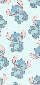 Cute Stitch cartoon wallpaper, light blue background.