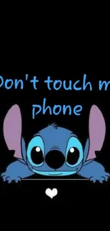 Cute Stitch 'Don't touch my phone' wallpaper with blue and black design.