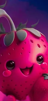 Cute cartoon strawberry wallpaper for mobile with pink and purple colors.