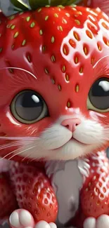 Adorable strawberry-themed cat wallpaper for phones.