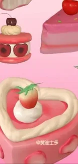 Cute and colorful strawberry dessert wallpaper with pink tones.