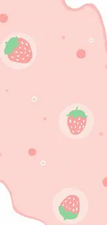 Cute strawberry wallpaper with pastel pink background.