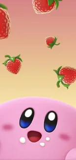 Cute pink character with strawberries wallpaper.