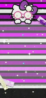 Cute purple striped wallpaper with cartoon character.