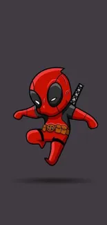 Cute cartoon superhero in red outfit with dark background.