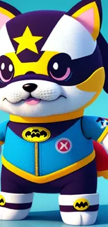 Adorable wallpaper featuring a superhero dog in a colorful cartoon style.