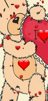 Teddy bear holding a heart with "I Love You" message, heart icons surround it.