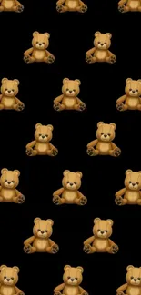 Cute teddy bear pattern on black background for mobile wallpaper.