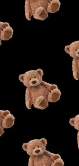 Adorable teddy bear pattern on black background for mobile wallpaper.