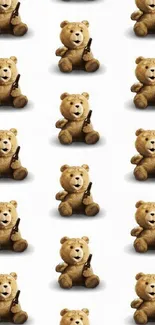 Teddy bear pattern wallpaper with white background.