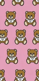 Cute teddy bear pattern on pink background wallpaper.