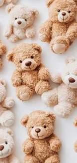 Plush teddy bears pattern wallpaper with variety of soft designs.