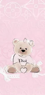 Pink teddy bear wallpaper with luxury patterns.