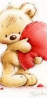 Cute teddy bear holding a red heart.