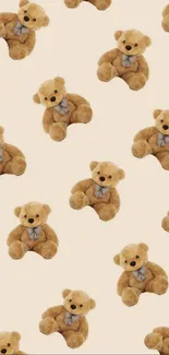 Adorable teddy bear mobile wallpaper design with a cozy cream background.