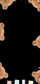 Wallpaper with cute teddy bears and black background.