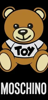 Adorable teddy bear with text on black background.