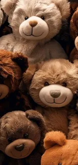 A group of adorable teddy bears in warm and cozy colors.