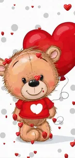 Cute teddy bear with heart balloon mobile wallpaper.