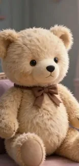 Cute teddy bear sitting on a chair.