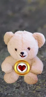 Cute teddy bear with heart detail on a cozy background.