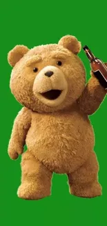 Cute teddy bear on a green background.