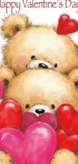 Two teddy bears with hearts for Valentine's Day wallpaper.