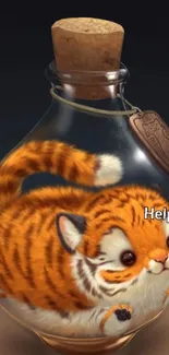 Cute cartoon tiger cub inside a glass bottle with 'Help' text.