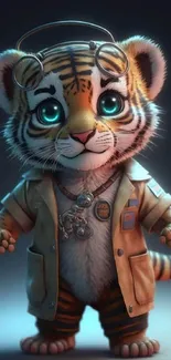 Cute tiger with glasses in a stylish jacket illustration.