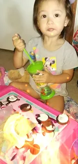 Toddler playing with toys on a colorful mat