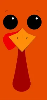 Cartoon turkey with big eyes on orange background for mobile wallpaper.