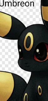 Cute Umbreon illustration with yellow accents on mobile wallpaper.