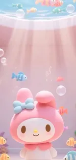 Cute underwater cartoon with fish and character.