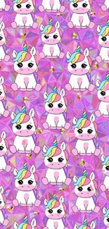 Pink cartoon unicorns with a geometric background.